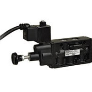 K910014 Nugget 200 Series 12Vdc connector down 5/2 w/ extended manual overide solenoid actuated/spring return 3/8" NPT ported valve